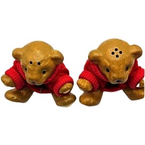 Teddy Bear Pair in Red Holiday Sweaters salt & pepper shakers with stoppers